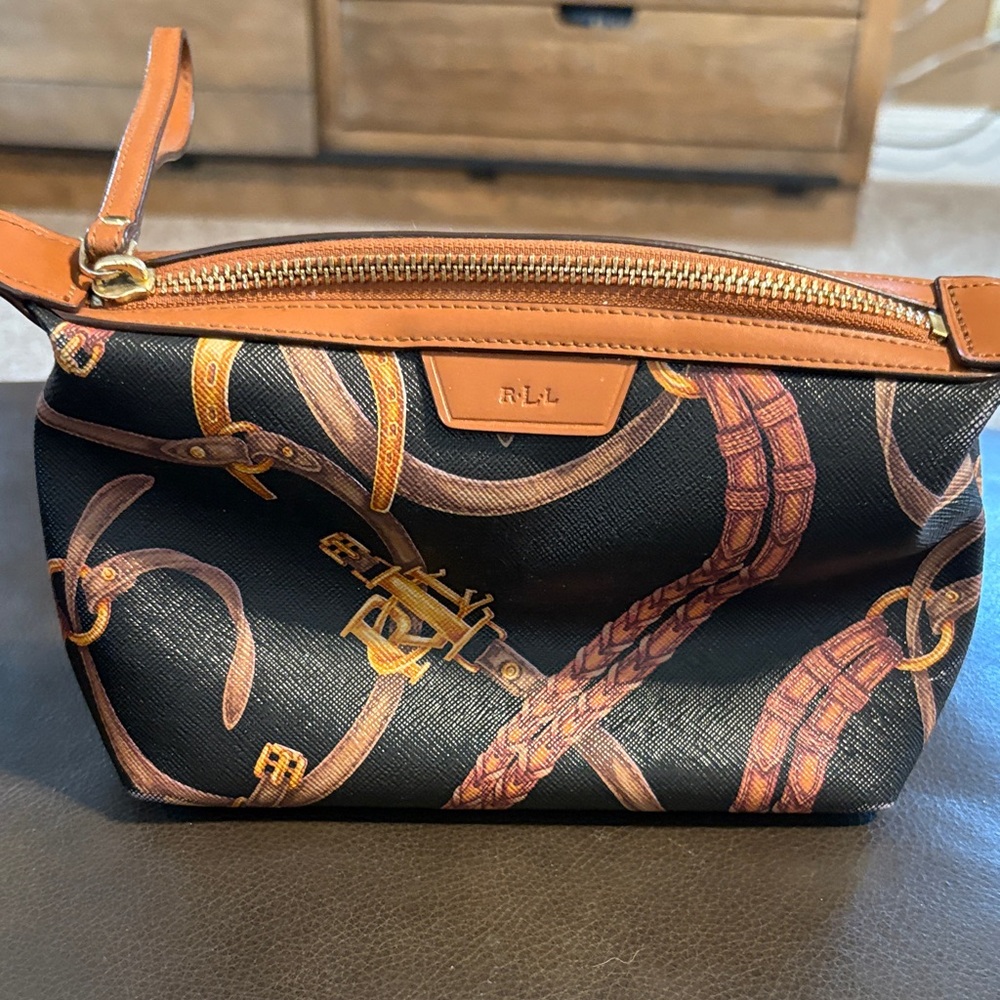 Ralph Lauren Black and Tan Satchel with Gold Accents
